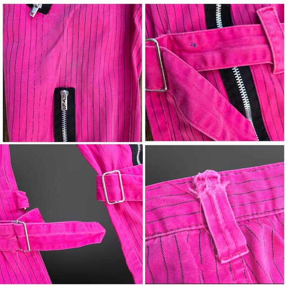 Vintage Tripp NYC Pink Black Pinstriped Pants Buckles Zippers Size 11 Low Rise - Picture 12 of 12